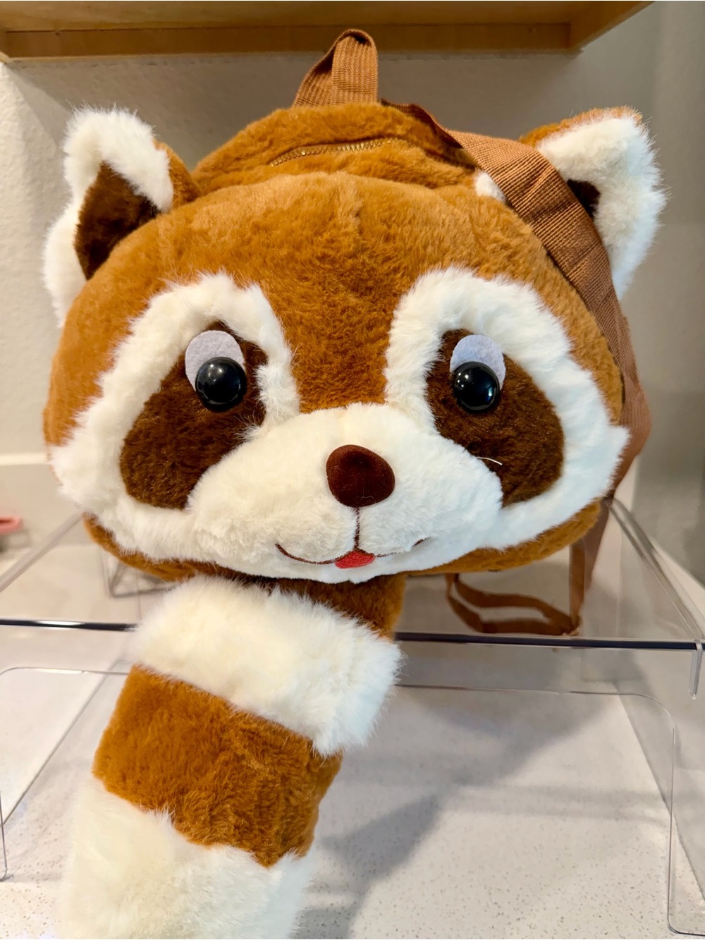 Plush Raccoon Kids Backpack - Brown and White